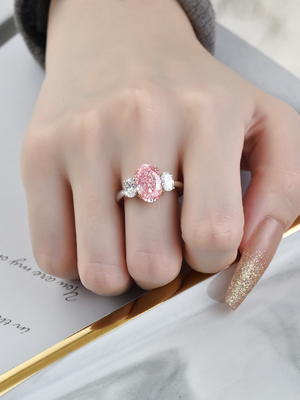 Kích thước lớn 3.52ct Pink Lab Created CVD Diamond Ring hình bầu dục 18k White Gold Ring