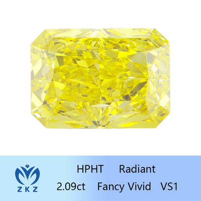 HPHT Fancy Vivid Yellow Diamond Man Made Radiant Cut 2.09ct IGI Chứng nhận