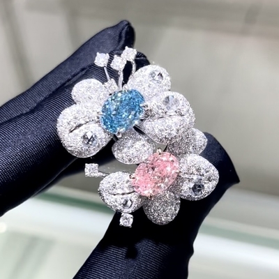 18k hình bầu dục hai màu phong cách nhẫn phòng thí nghiệm lớn màu hồng kim cương nhẫn sang trọng và thiết kế tinh tế cho bữa tiệc cho bữa tiệc