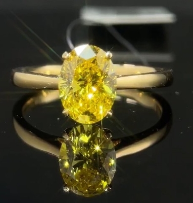 1.59ct Phòng thí nghiệm kim cương đồ trang sức hình bầu dục cắt kim cương nhẫn Phong cách cổ điển màu vàng sống động